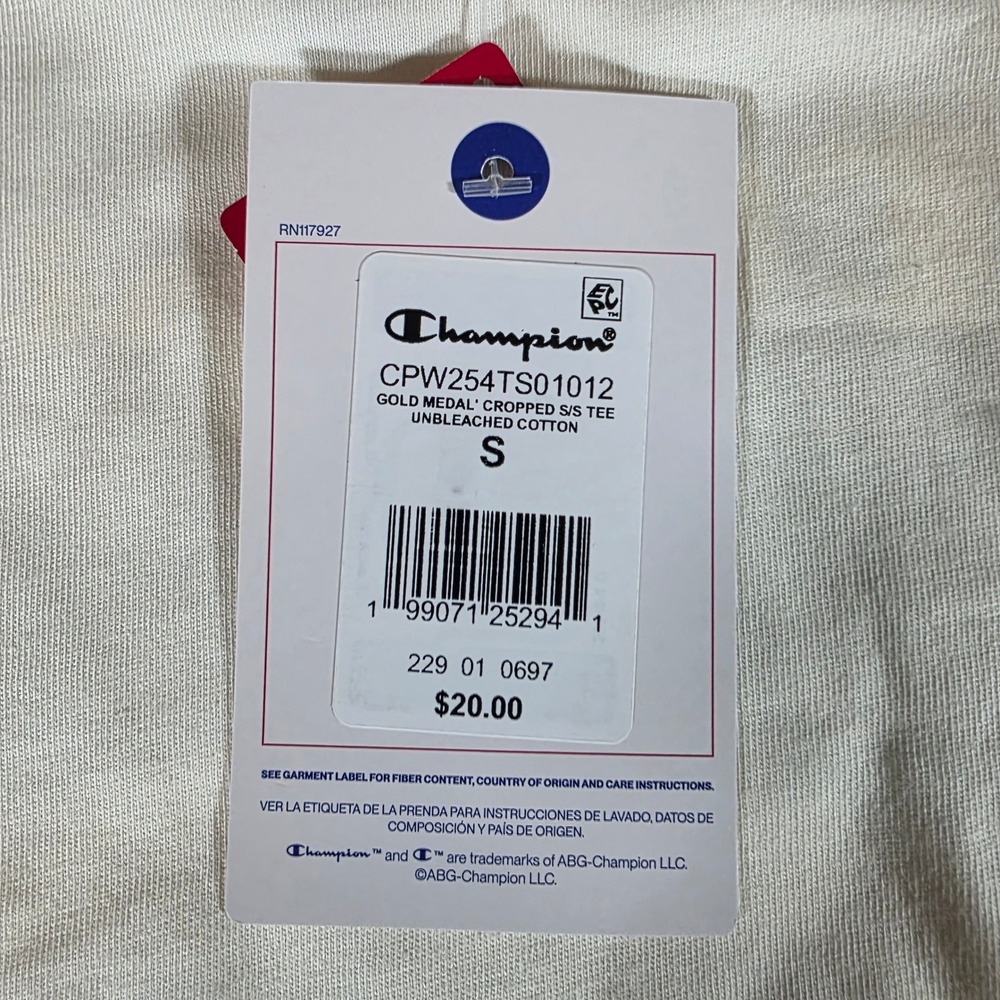 Champion Gold Medal Cropped Tee Unbleached Cotton USA Star Graphic Small NEW - Picture 3 of 8